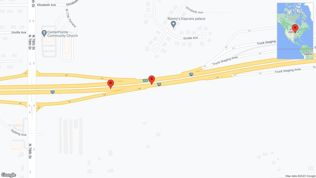 A detailed map that shows the affected road due to 'Broken down vehicle on eastbound I-70 in Kansas City' on November 27th at 3:16 p.m.