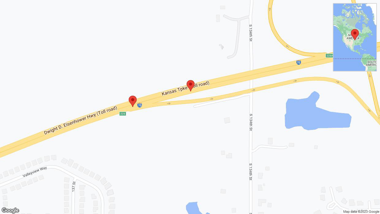 A detailed map that shows the affected road due to 'Broken down vehicle on eastbound I-70 in Bonner Springs' on November 27th at 7:32 p.m.