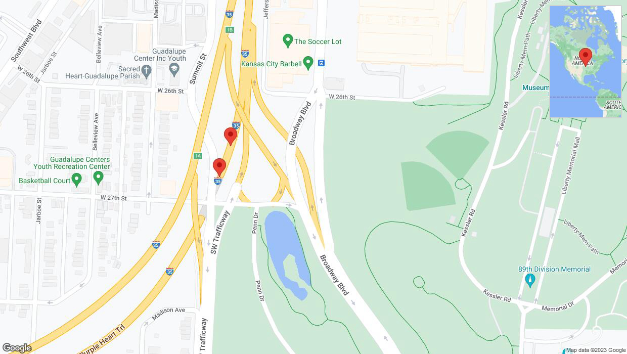 A detailed map that shows the affected road due to 'Broken down vehicle on northbound I-35 in Kansas City' on November 27th at 11:31 p.m.