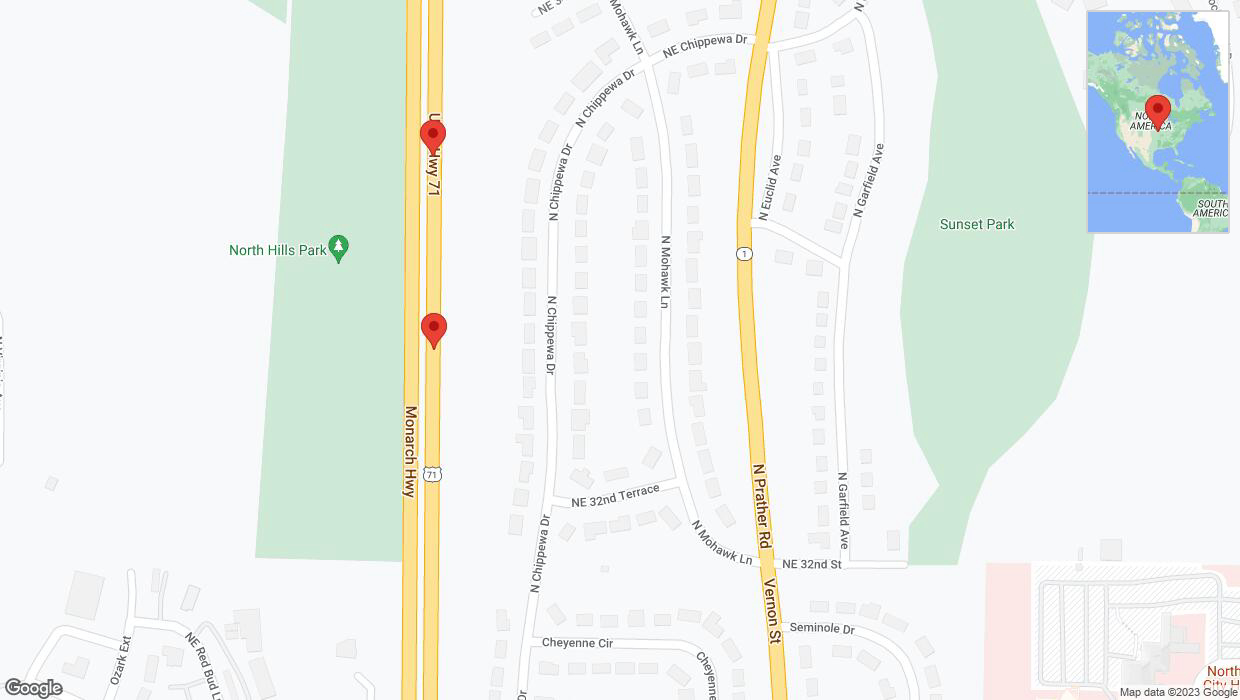 A detailed map that shows the affected road due to 'Broken down vehicle on northbound I-29/I-35 in Kansas City' on November 28th at 2:59 p.m.