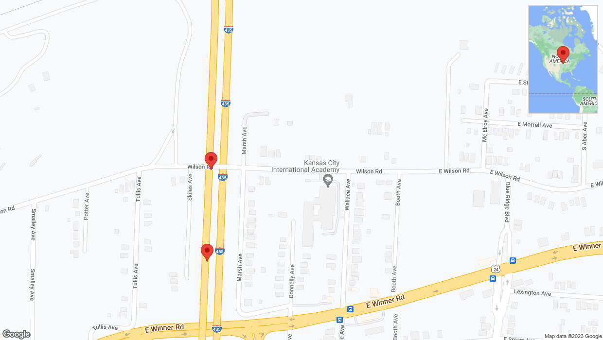 A detailed map that shows the affected road due to 'Broken down vehicle on southbound I-435 in Kansas City' on November 28th at 3:39 p.m.