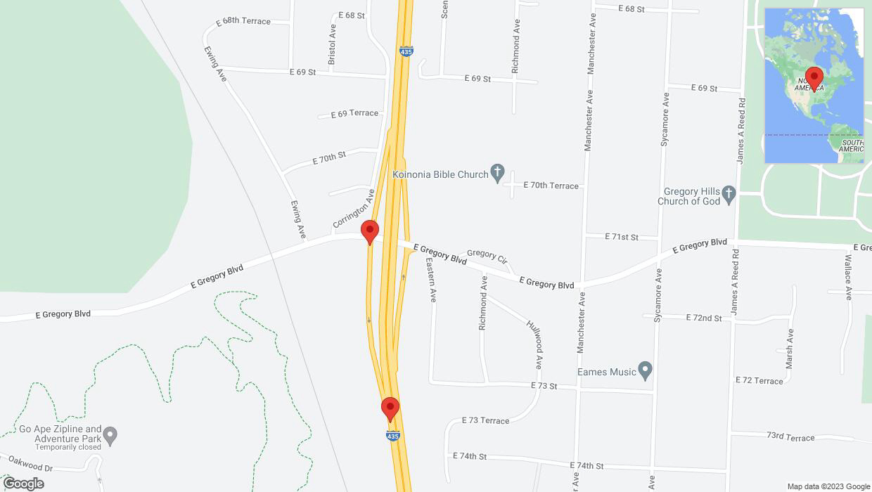 A detailed map that shows the affected road due to 'Broken down vehicle on Strupwood Court in Kansas City' on November 28th at 4:27 p.m.