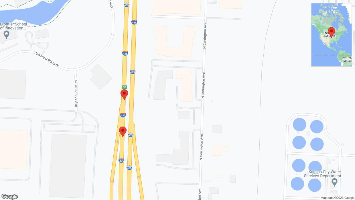 A detailed map that shows the affected road due to 'Broken down vehicle on southbound I-435 in Kansas City' on November 28th at 4:59 p.m.
