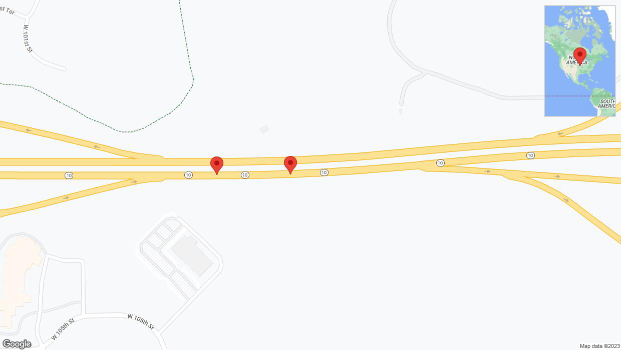 A detailed map that shows the affected road due to 'Warning in Olathe: Crash reported on eastbound K-10' on November 28th at 6:40 p.m.