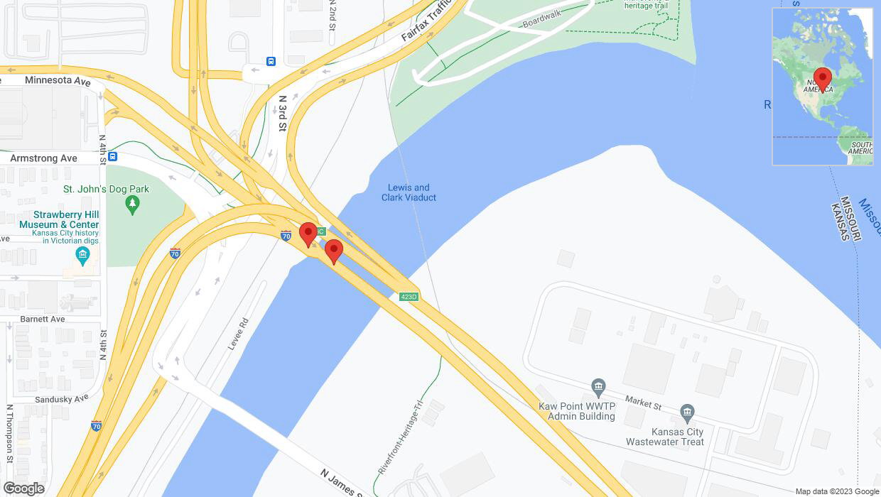 A detailed map that shows the affected road due to 'Broken down vehicle on eastbound I-70 in Kansas City' on November 28th at 11:26 p.m.