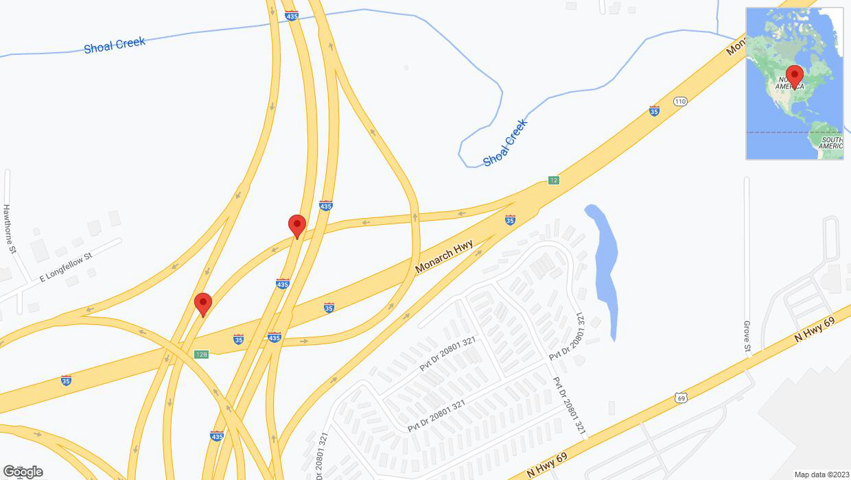 A detailed map that shows the affected road due to 'Broken down vehicle on Interstate 435 in Kansas City' on November 29th at 12:01 p.m.