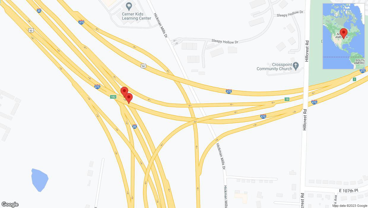 A detailed map that shows the affected road due to 'Broken down vehicle on northbound I-40/US-71 in Kansas City' on November 29th at 12:25 p.m.