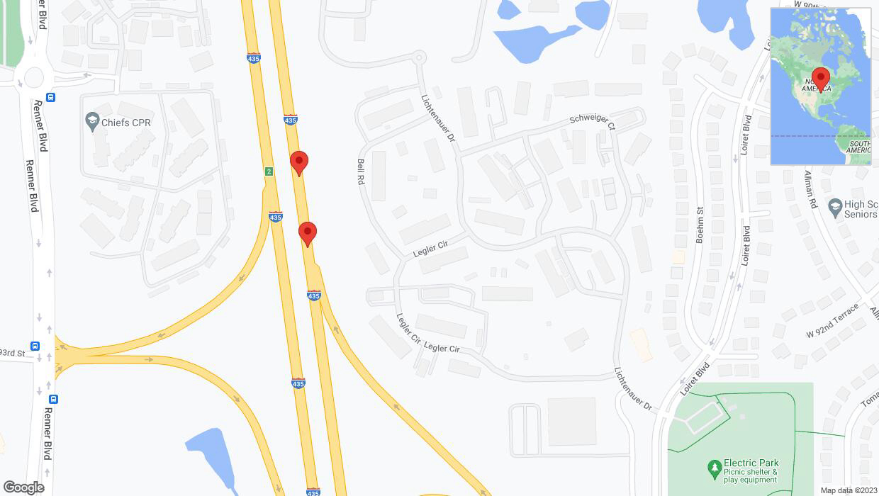 A detailed map that shows the affected road due to 'Broken down vehicle on northbound I-435 in Lenexa' on November 29th at 1:53 p.m.