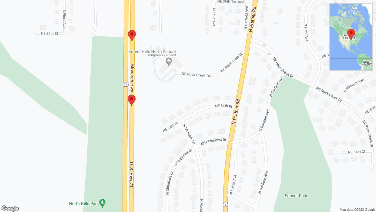 A detailed map that shows the affected road due to 'Broken down vehicle on northbound I-29/I-35 in Kansas City' on November 29th at 2:11 p.m.