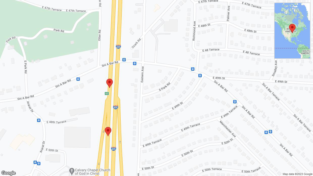 A detailed map that shows the affected road due to 'Broken down vehicle on southbound I-435 in Kansas City' on November 29th at 2:34 p.m.