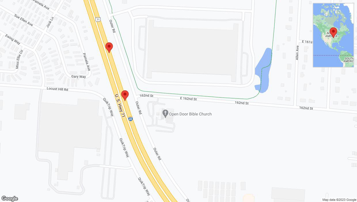 A detailed map that shows the affected road due to 'Broken down vehicle on northbound I-40/US-71 in Belton' on November 29th at 3:59 p.m.
