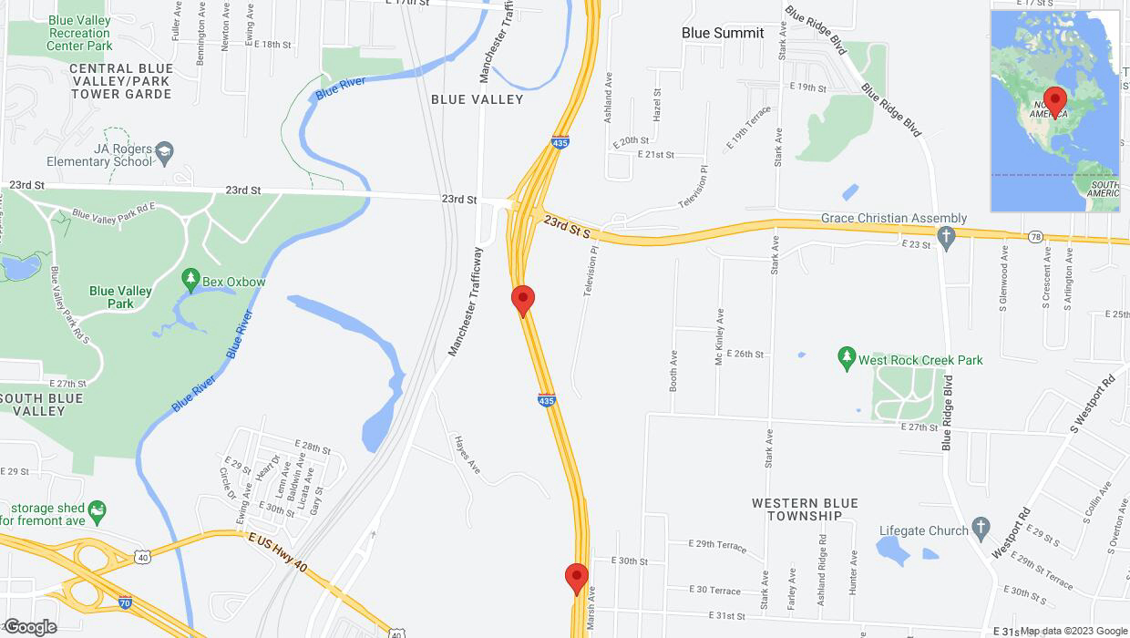 A detailed map that shows the affected road due to 'Crash reported on southbound I-435 in Kansas City' on November 29th at 4:28 p.m.