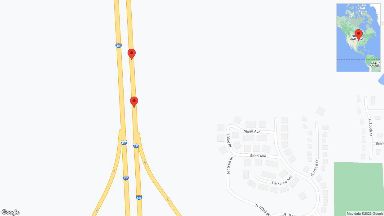A detailed map that shows the affected road due to 'Broken down vehicle on northbound I-435 in Kansas City' on November 29th at 5:34 p.m.