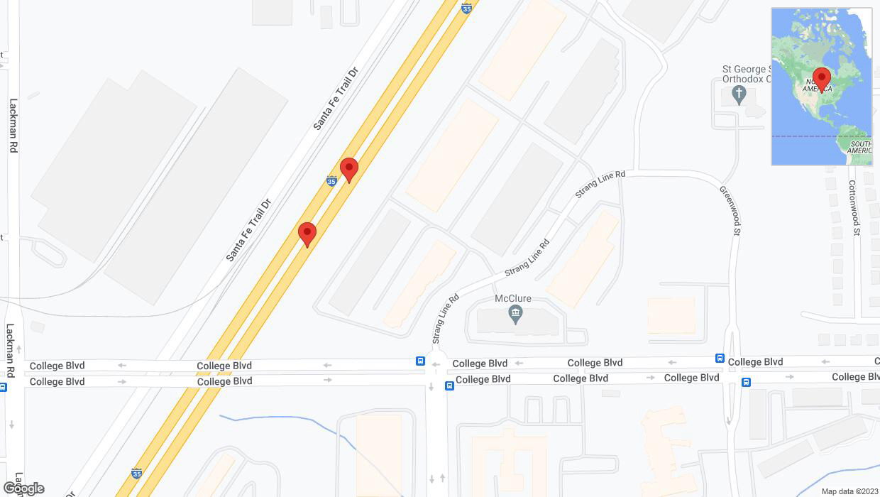 A detailed map that shows the affected road due to 'Broken down vehicle on eastbound I-35 in Lenexa' on November 29th at 6:46 p.m.