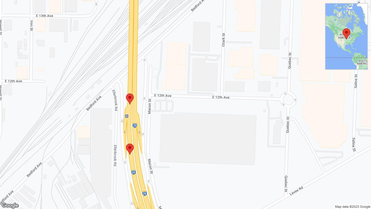 A detailed map that shows the affected road due to 'Crash reported on southbound I-29/I-35 in North Kansas City' on November 29th at 7:10 p.m.