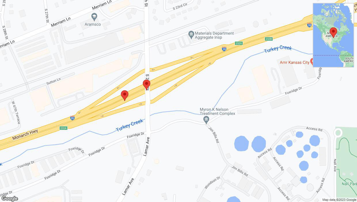 A detailed map that shows the affected road due to 'Broken down vehicle on northbound I-35 in Kansas City' on November 29th at 7:52 p.m.