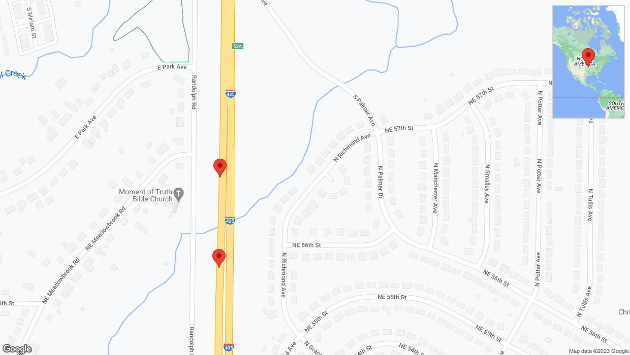 A detailed map that shows the affected road due to 'A crash has been reported on southbound I-435' on November 29th at 8:58 p.m.