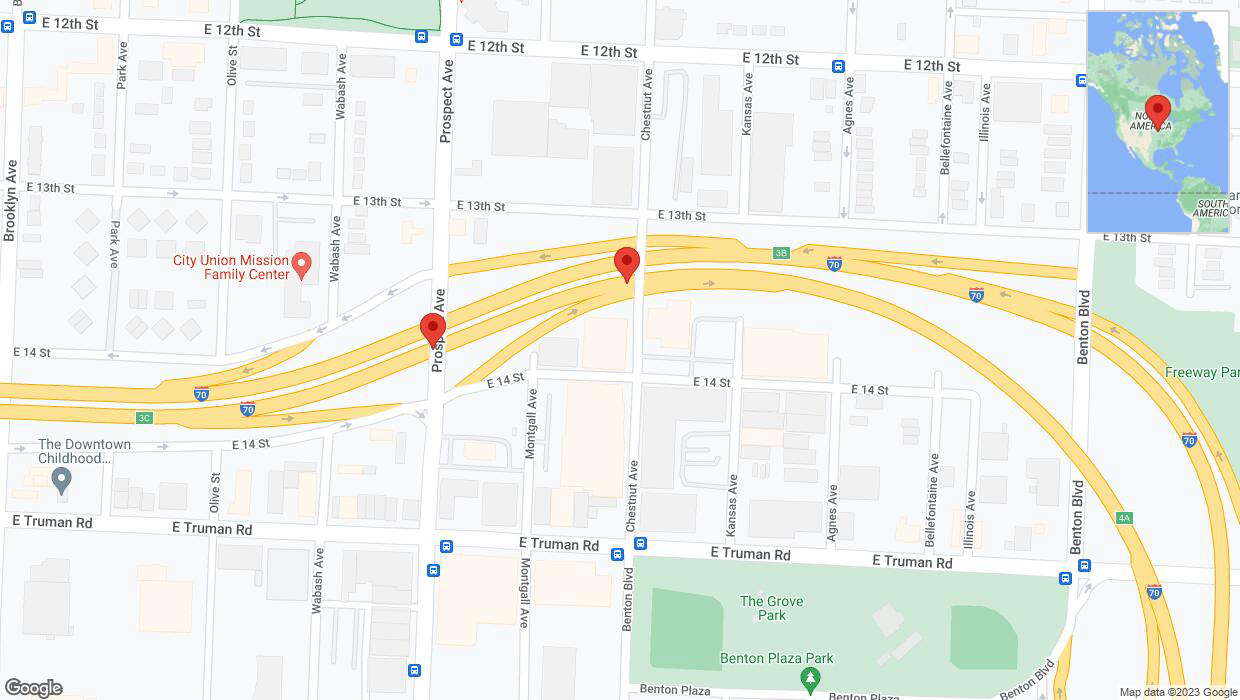 A detailed map that shows the affected road due to 'Broken down vehicle on eastbound I-70 in Kansas City' on November 29th at 9:16 p.m.
