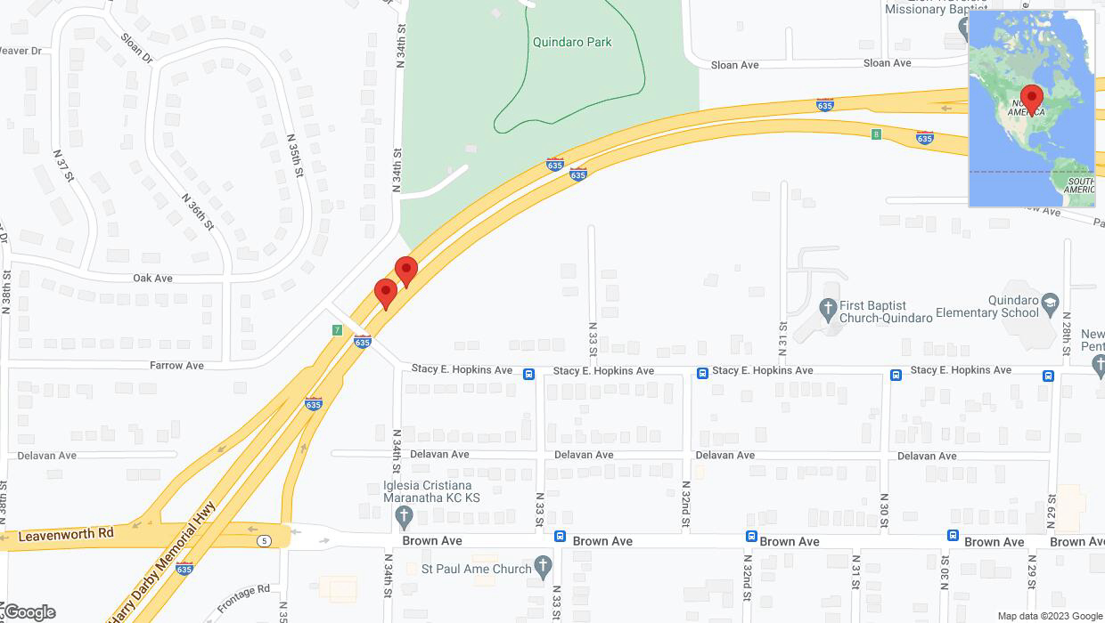 A detailed map that shows the affected road due to 'Broken down vehicle on northbound I-635 in Kansas City' on November 30th at 1:04 p.m.