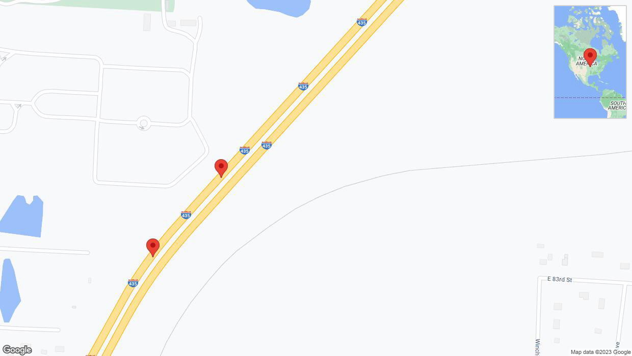 A detailed map that shows the affected road due to 'Broken down vehicle on southbound I-435 in Kansas City' on November 30th at 1:10 p.m.