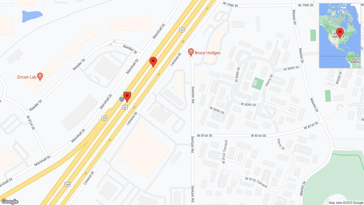 A detailed map that shows the affected road due to 'Broken down vehicle on eastbound I-35 in Overland Park' on November 30th at 2:24 p.m.