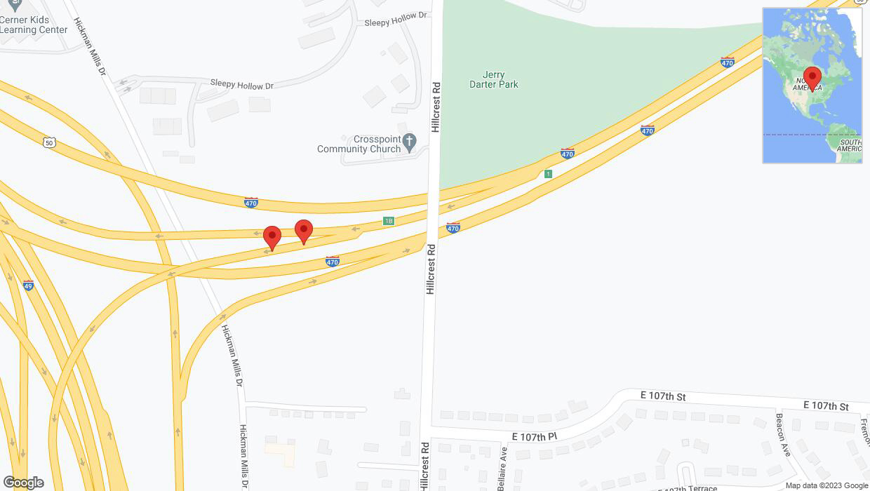 A detailed map that shows the affected road due to 'Broken down vehicle on U.S. 50 in Kansas City' on November 30th at 3:10 p.m.