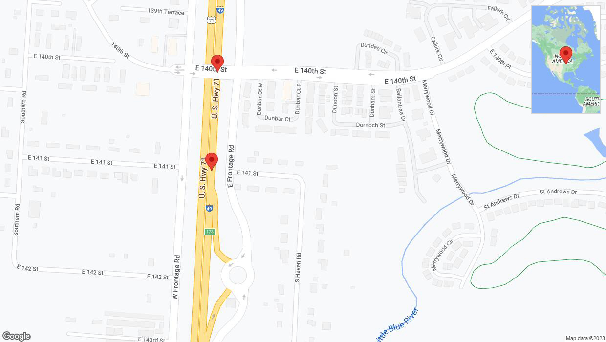 A detailed map that shows the affected road due to 'Broken down vehicle on northbound I-40/US-71 in Grandview' on November 30th at 3:16 p.m.