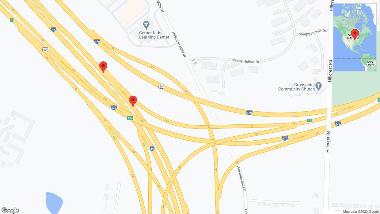 A detailed map that shows the affected road due to 'Broken down vehicle on northbound I-40/US-71 in Kansas City' on November 30th at 4:44 p.m.