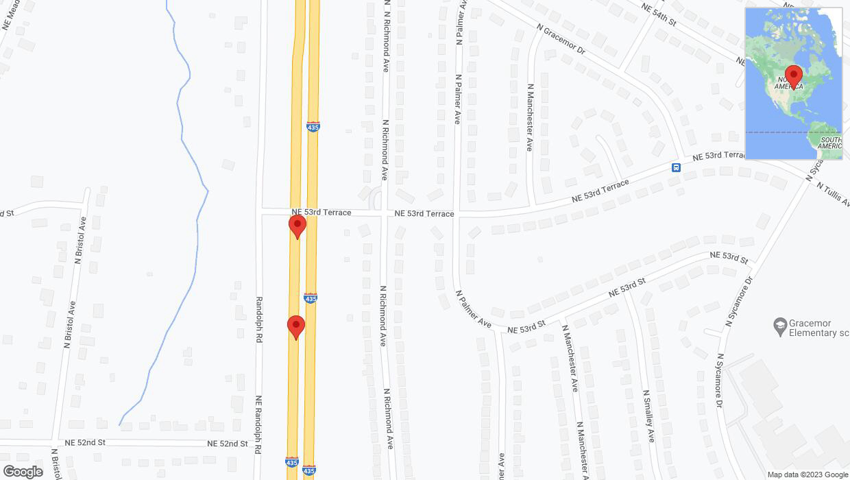 A detailed map that shows the affected road due to 'Broken down vehicle on southbound I-435 in Kansas City' on November 30th at 6:07 p.m.