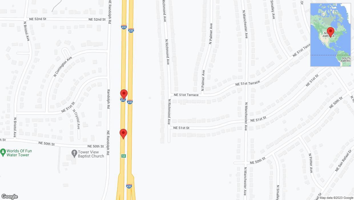 A detailed map that shows the affected road due to 'Broken down vehicle on southbound I-435 in Kansas City' on November 30th at 10:44 p.m.