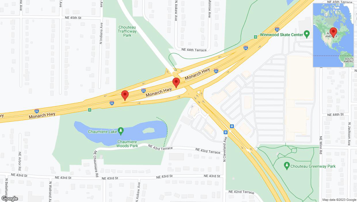 A detailed map that shows the affected road due to 'Warning: Crash on northbound I-35 in Kansas City' on November 30th at 11:41 p.m.