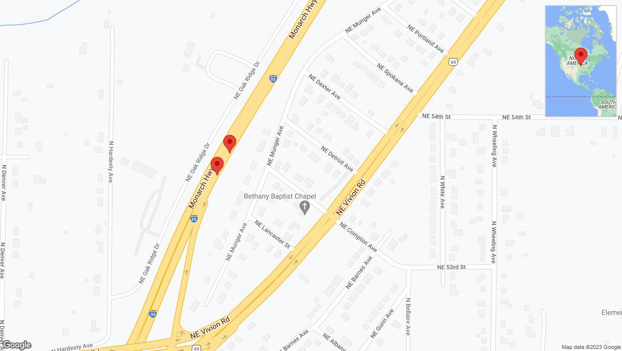 A detailed map that shows the affected road due to 'Broken down vehicle on northbound I-35 in Kansas City' on December 1st at 1:20 p.m.