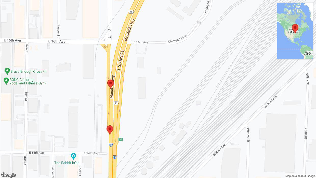 A detailed map that shows the affected road due to 'Broken down vehicle on southbound I-29/I-35 in Kansas City' on December 1st at 3:19 p.m.