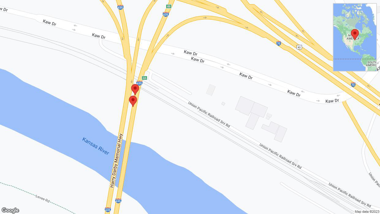 A detailed map that shows the affected road due to 'Broken down vehicle on northbound I-635 in Kansas City' on December 1st at 3:43 p.m.