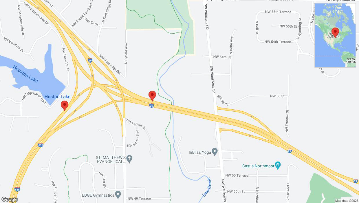 A detailed map that shows the affected road due to 'Warning in Kansas City: Crash reported on the U. S. Highway 71' on December 1st at 4:30 p.m.