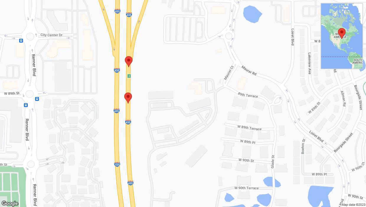 A detailed map that shows the affected road due to 'Broken down vehicle on northbound I-435 in Lenexa' on December 1st at 7:23 p.m.