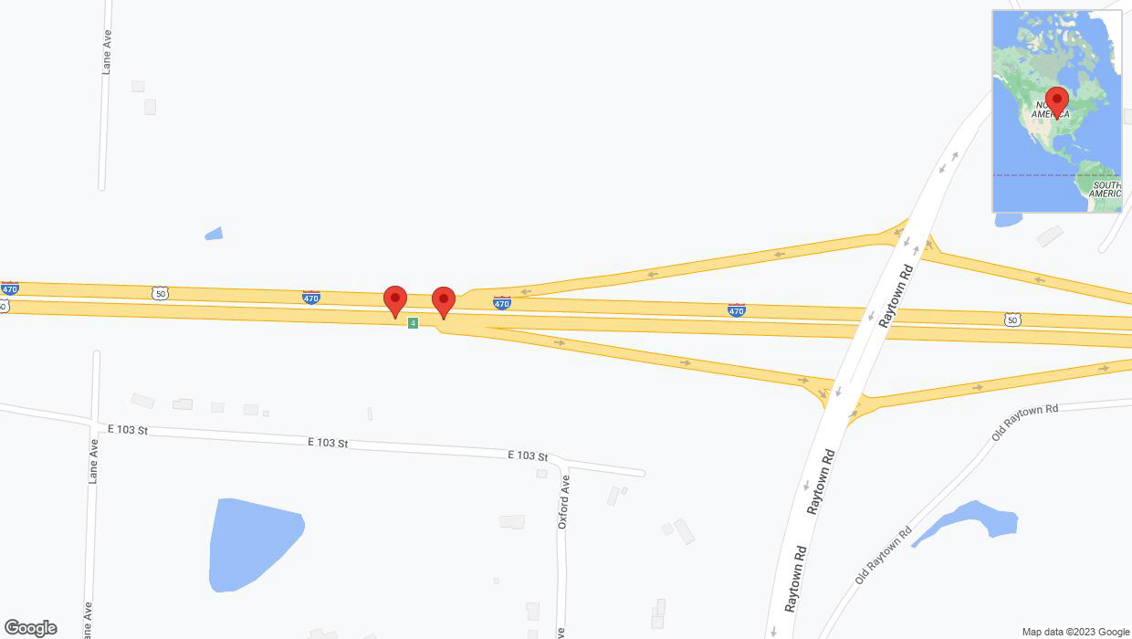 A detailed map that shows the affected road due to 'Broken down vehicle on eastbound I-470 in Kansas City' on December 1st at 11:53 p.m.