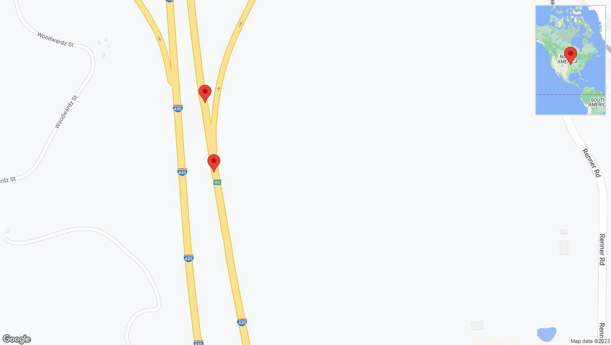 A detailed map that shows the affected road due to 'Broken down vehicle on northbound I-435 in Shawnee' on December 2nd at 12:10 p.m.