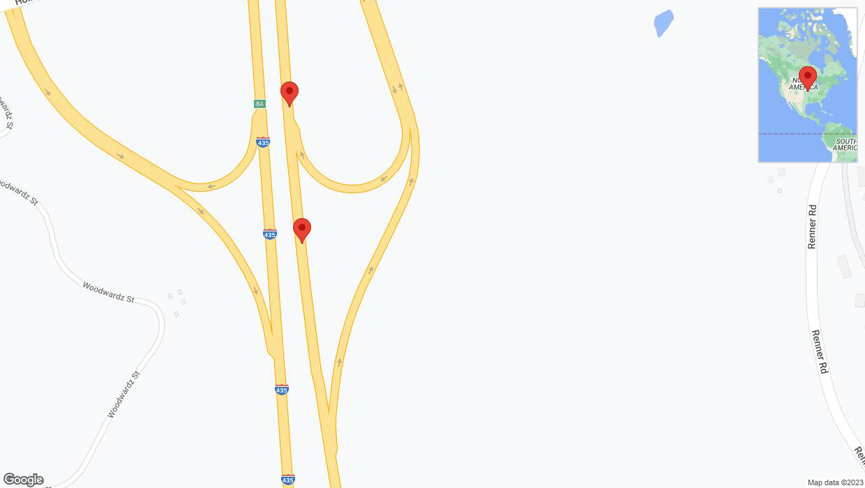 A detailed map that shows the affected road due to 'Broken down vehicle on northbound I-435 in Shawnee' on December 2nd at 12:39 p.m.