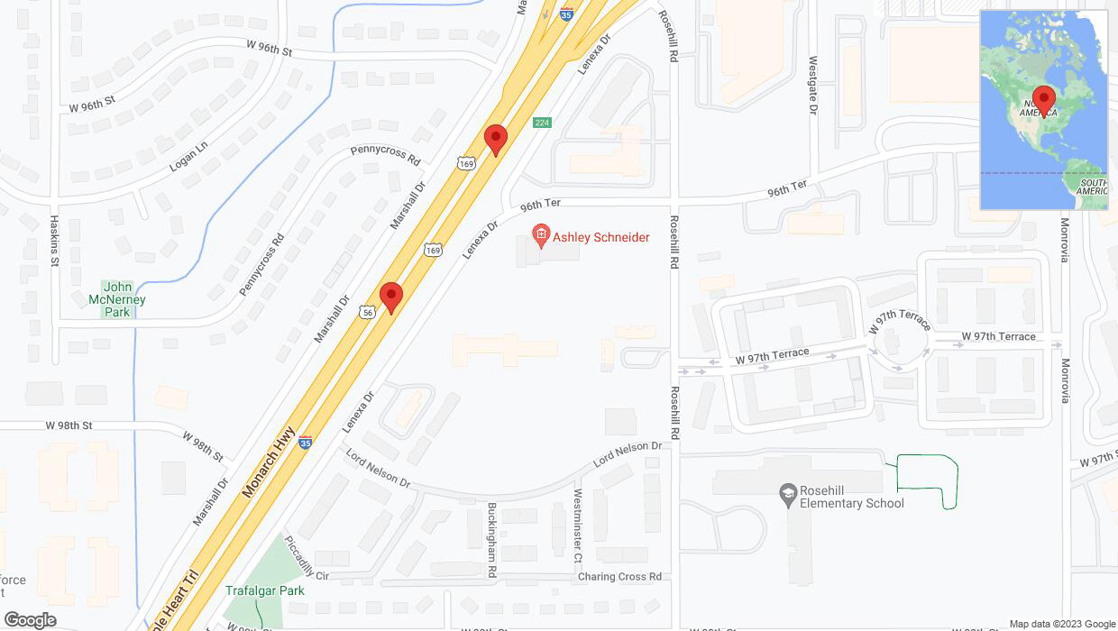 A detailed map that shows the affected road due to 'Broken down vehicle on eastbound I-35 in Lenexa' on December 2nd at 12:57 p.m.