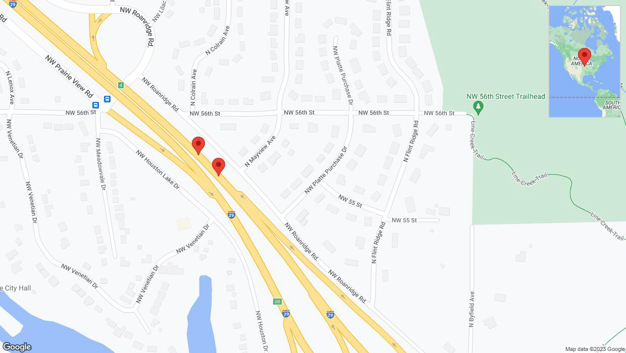 A detailed map that shows the affected road due to 'Broken down vehicle on northbound I-29 in Kansas City' on December 2nd at 3:50 p.m.