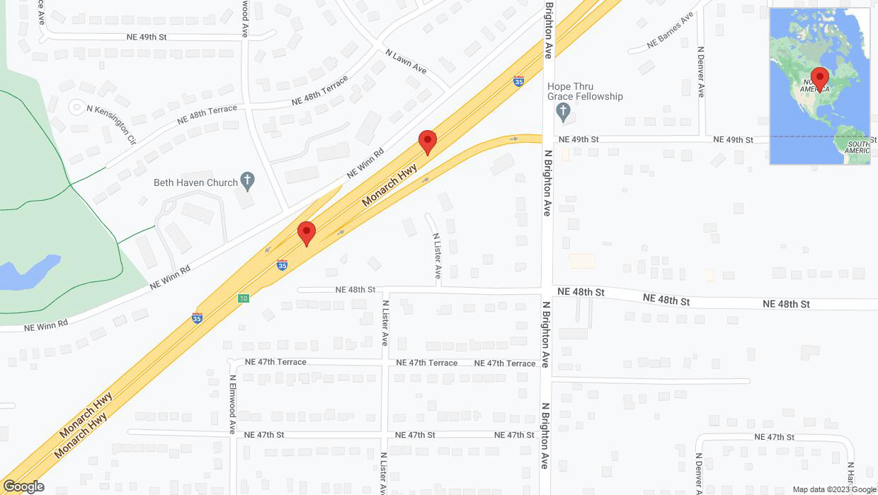 A detailed map that shows the affected road due to 'Broken down vehicle on northbound I-35 in Kansas City' on December 2nd at 2:20 p.m.