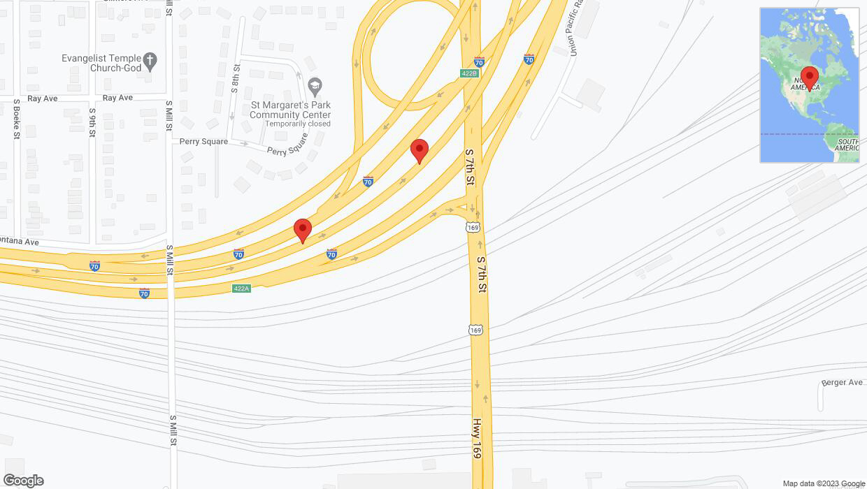 A detailed map that shows the affected road due to 'Broken down vehicle on eastbound I-670 in Kansas City' on December 2nd at 3:14 p.m.