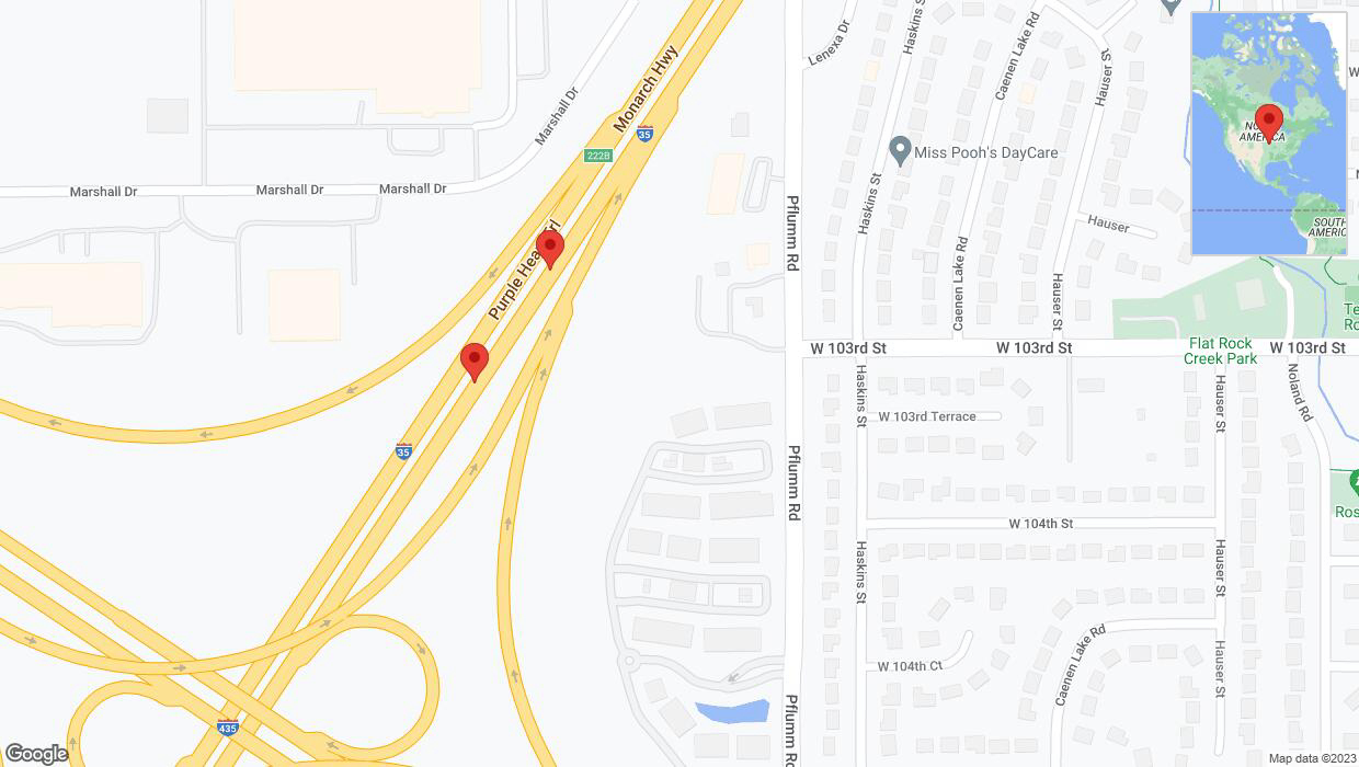 A detailed map that shows the affected road due to 'Broken down vehicle on eastbound I-35 in Lenexa' on December 2nd at 5:07 p.m.