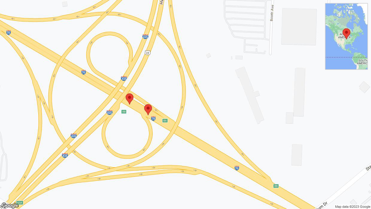A detailed map that shows the affected road due to 'Warning: Crash on eastbound I-70 in Kansas City' on December 2nd at 7:24 p.m.