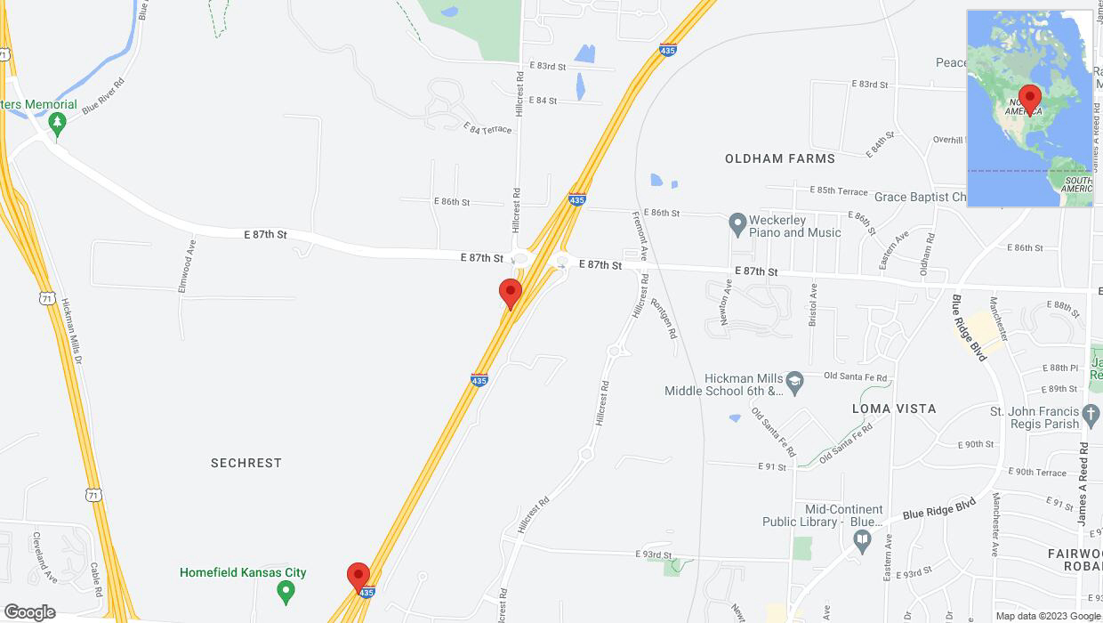 A detailed map that shows the affected road due to 'Reports of a crash on southbound I-435' on December 2nd at 7:59 p.m.