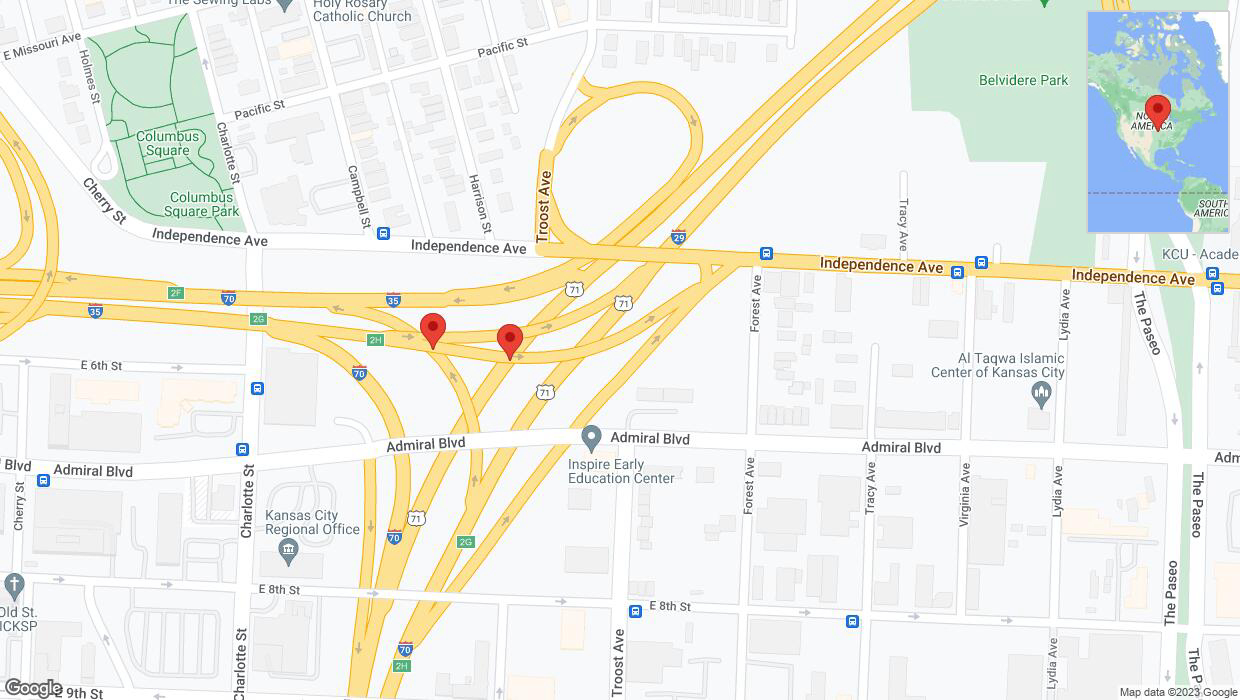 A detailed map that shows the affected road due to 'Broken down vehicle on eastbound US-24 East in Kansas City' on December 2nd at 10:41 p.m.