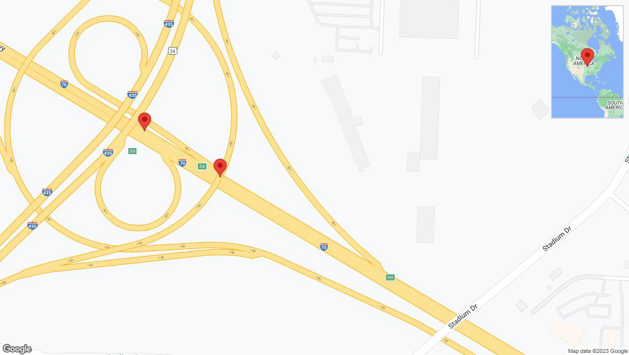 A detailed map that shows the affected road due to 'Broken down vehicle on westbound I-70 in Kansas City' on December 3rd at 6:17 p.m.