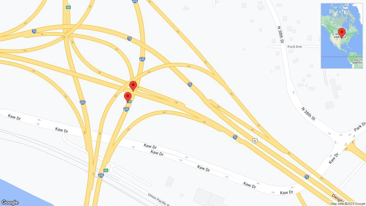 A detailed map that shows the affected road due to 'Broken down vehicle on northbound I-635 in Kansas City' on December 3rd at 5:35 p.m.