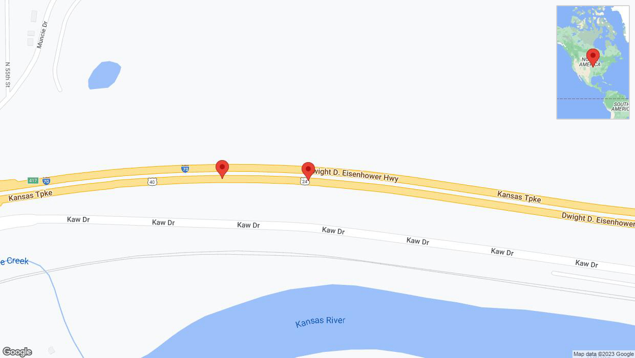 A detailed map that shows the affected road due to 'Broken down vehicle on eastbound I-70 in Kansas City' on December 4th at 7:29 p.m.